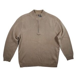 Eddie Bauer Quarter Zip Sweater Mens XL Tall Tan Excellent Vintage Ribbed Cotton
